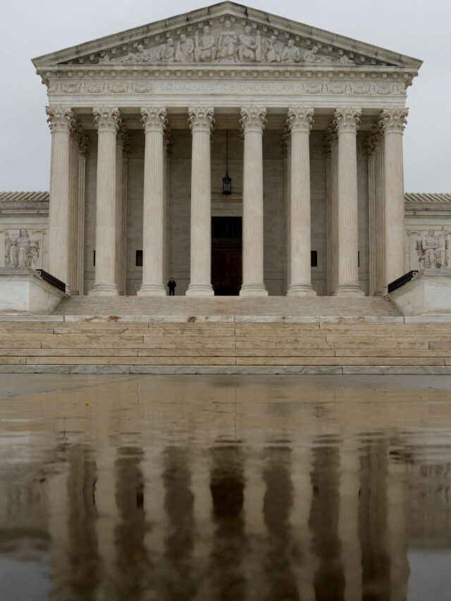 A general view of the U.S. Supreme Court building in the rain the day before the start of the court's new term in Washington