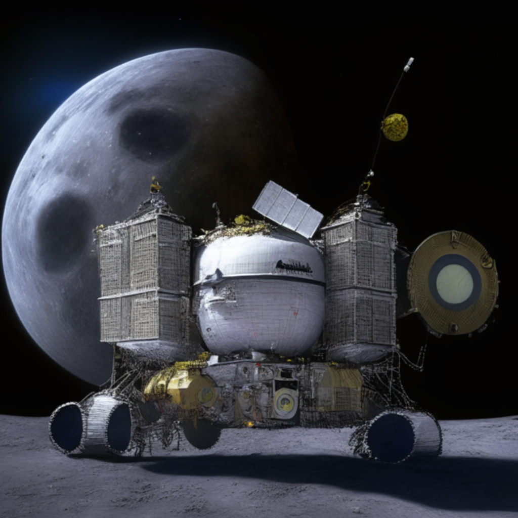 Image of the Chandrayaan-3 mission, a lunar exploration mission by the Indian Space Research Organisation (ISRO). The mission aims to soft-land a lander and rover on the lunar south pole. The lander will be equipped with a number of scientific instruments to study the Moon's surface, geology, and atmosphere. The rover will be used to explore the lunar surface and collect samples.
